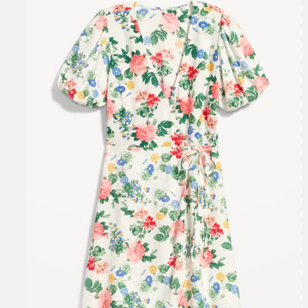 Floral Puff Sleeve Mini Wrap Dress